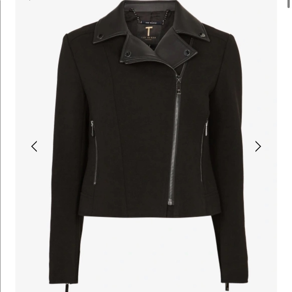 New Ted Baker Topas  Faux leather collar biker jacket